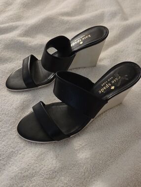 kate spade Black and White Wedge Slide Sandals Size 6.5